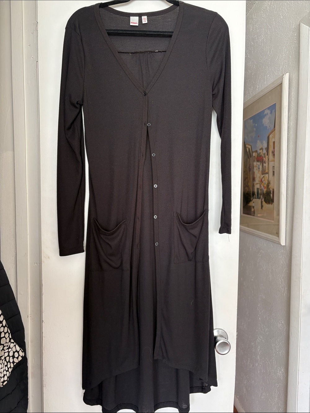 BONGO Black Long-Sleeve Button-Front Midi Dress